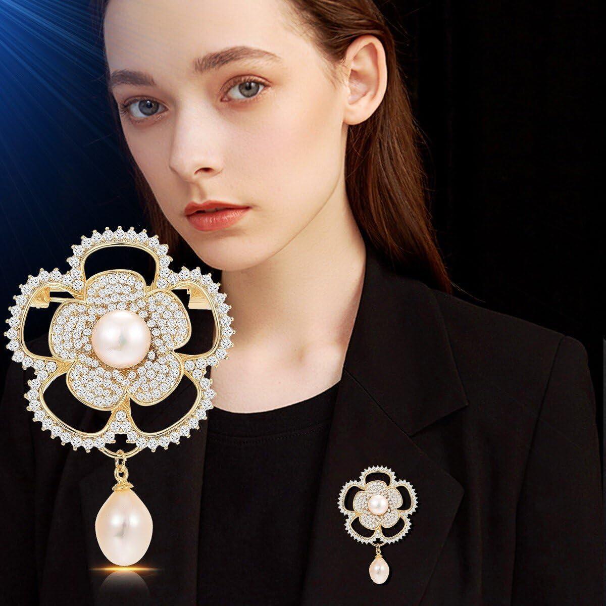 Broche de Strass Dorado para Mujeres - Joyería Elegante Floral