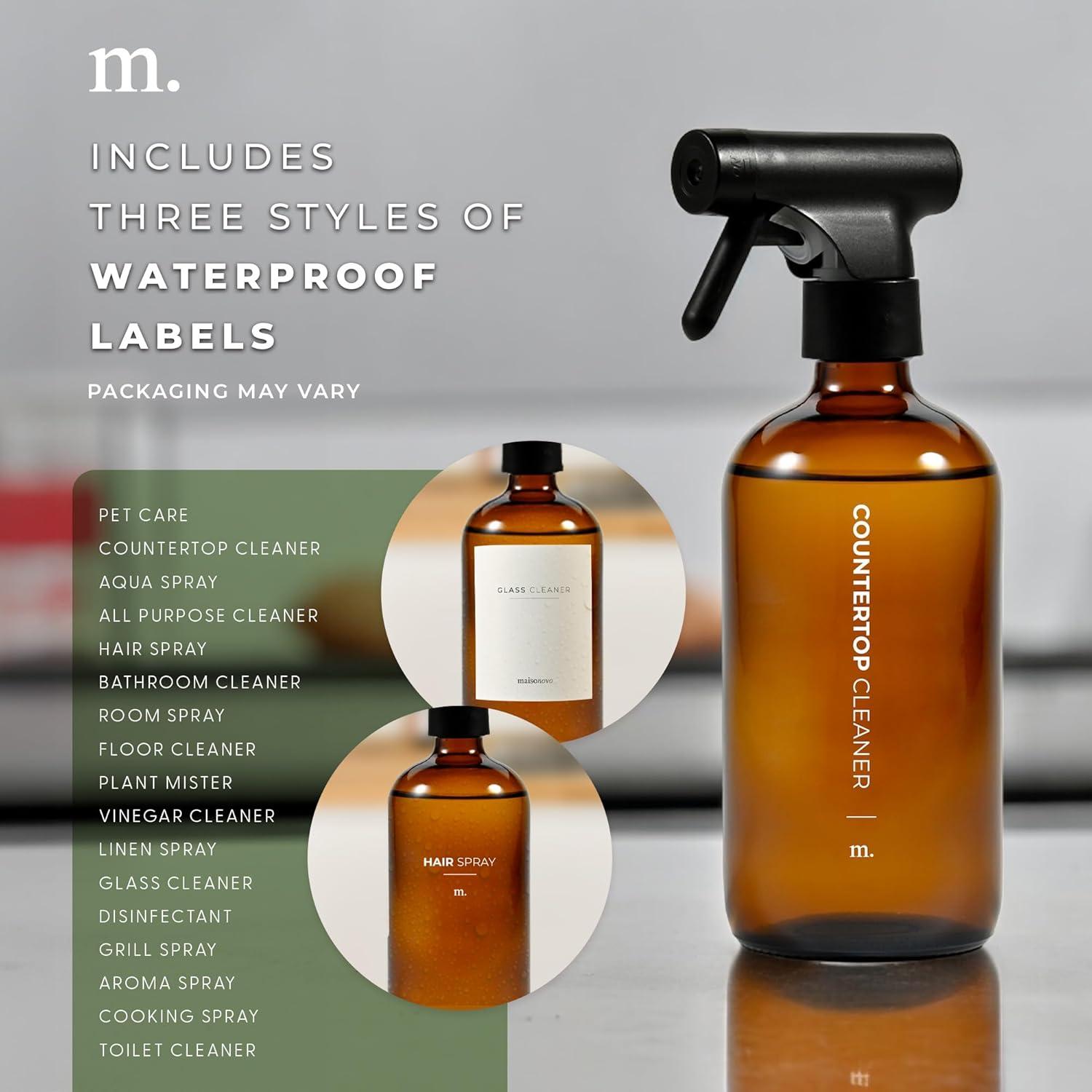 Botella de Spray de Vidrio MaisoNovo 500 ml Ámbar con 16 Etiquetas