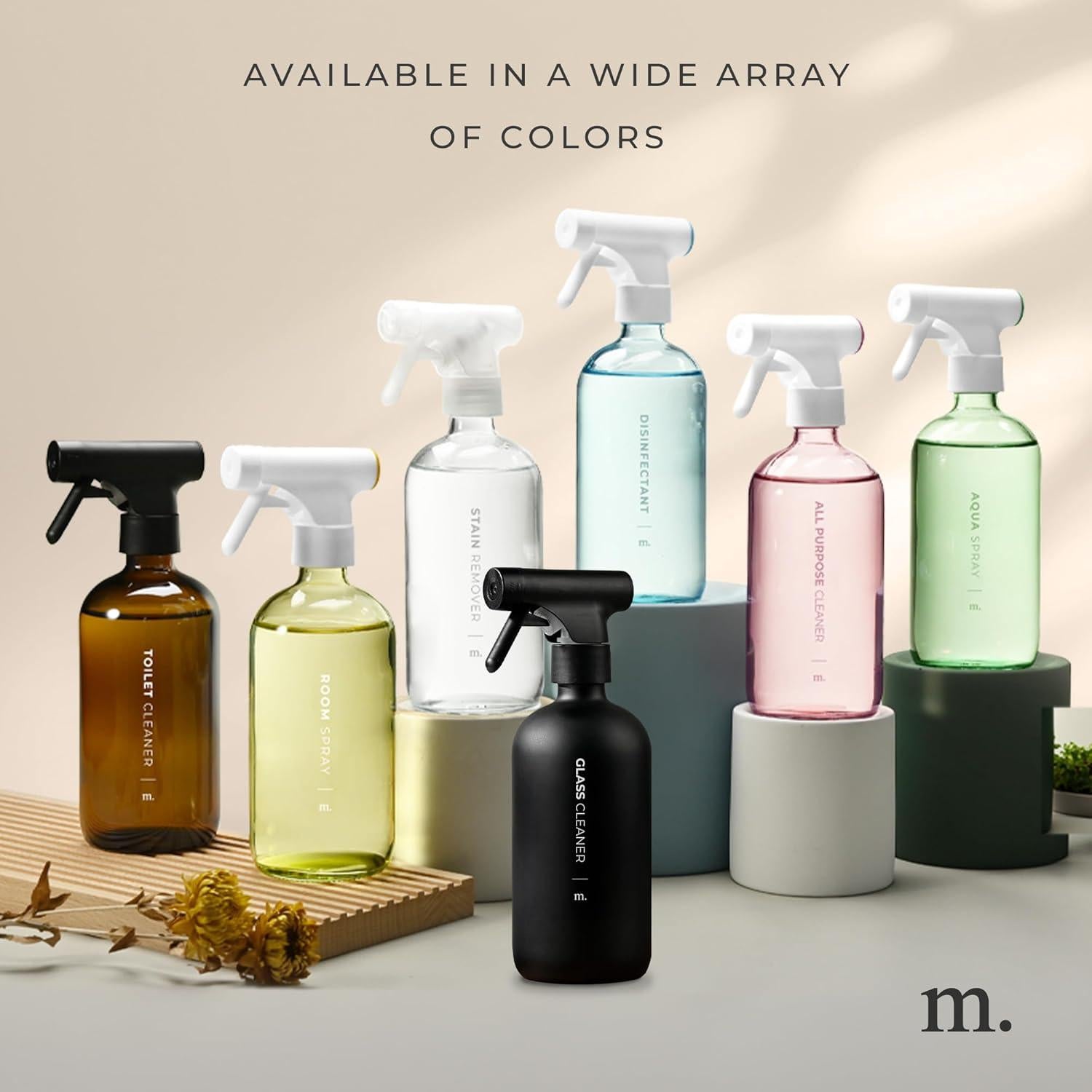 Botella de Spray de Vidrio MaisoNovo 500 ml Ámbar con 16 Etiquetas