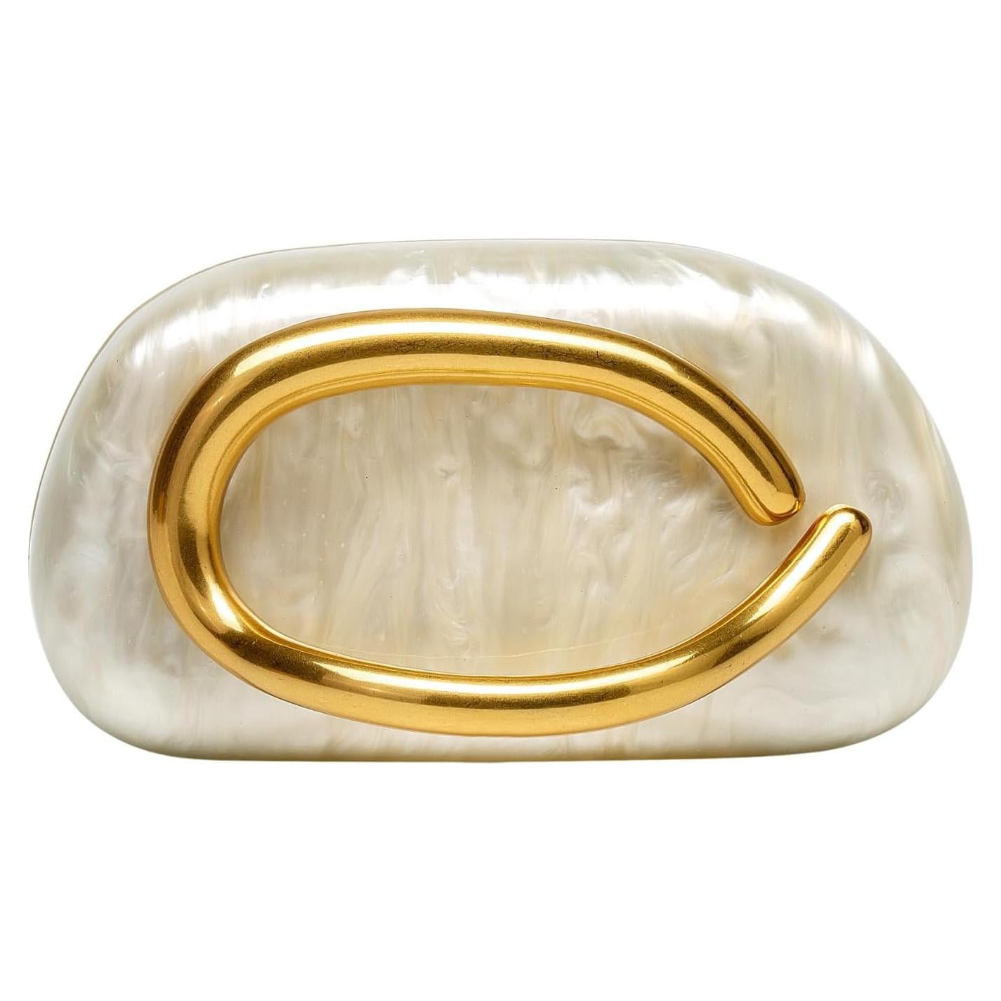 Bolso Clutch Mujeres Acrílico Beige con Cadena Desmontable