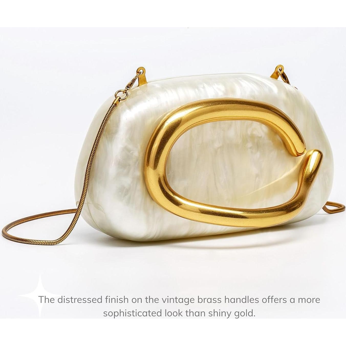 Bolso Clutch Mujeres Acrílico Beige con Cadena Desmontable