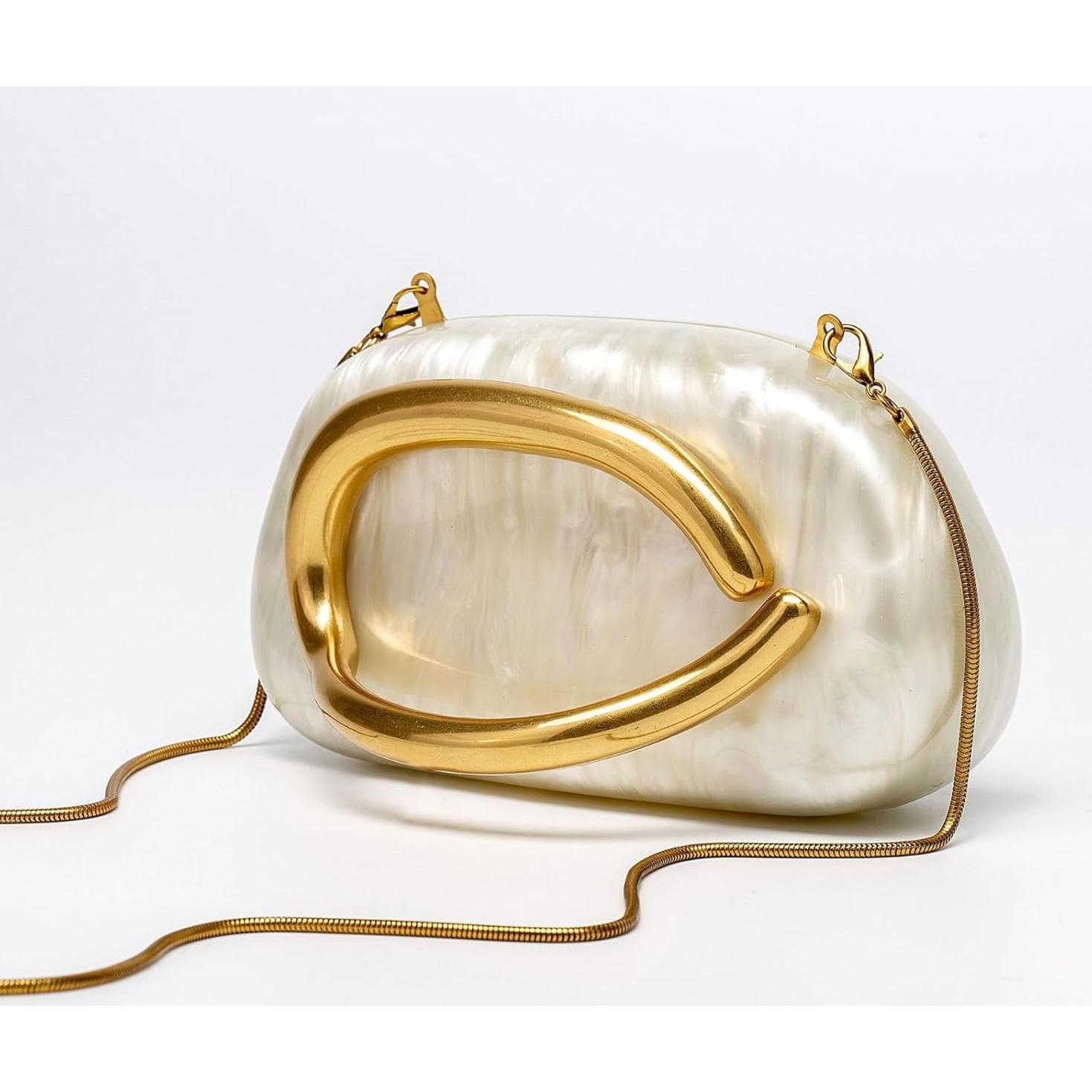 Bolso Clutch Mujeres Acrílico Beige con Cadena Desmontable