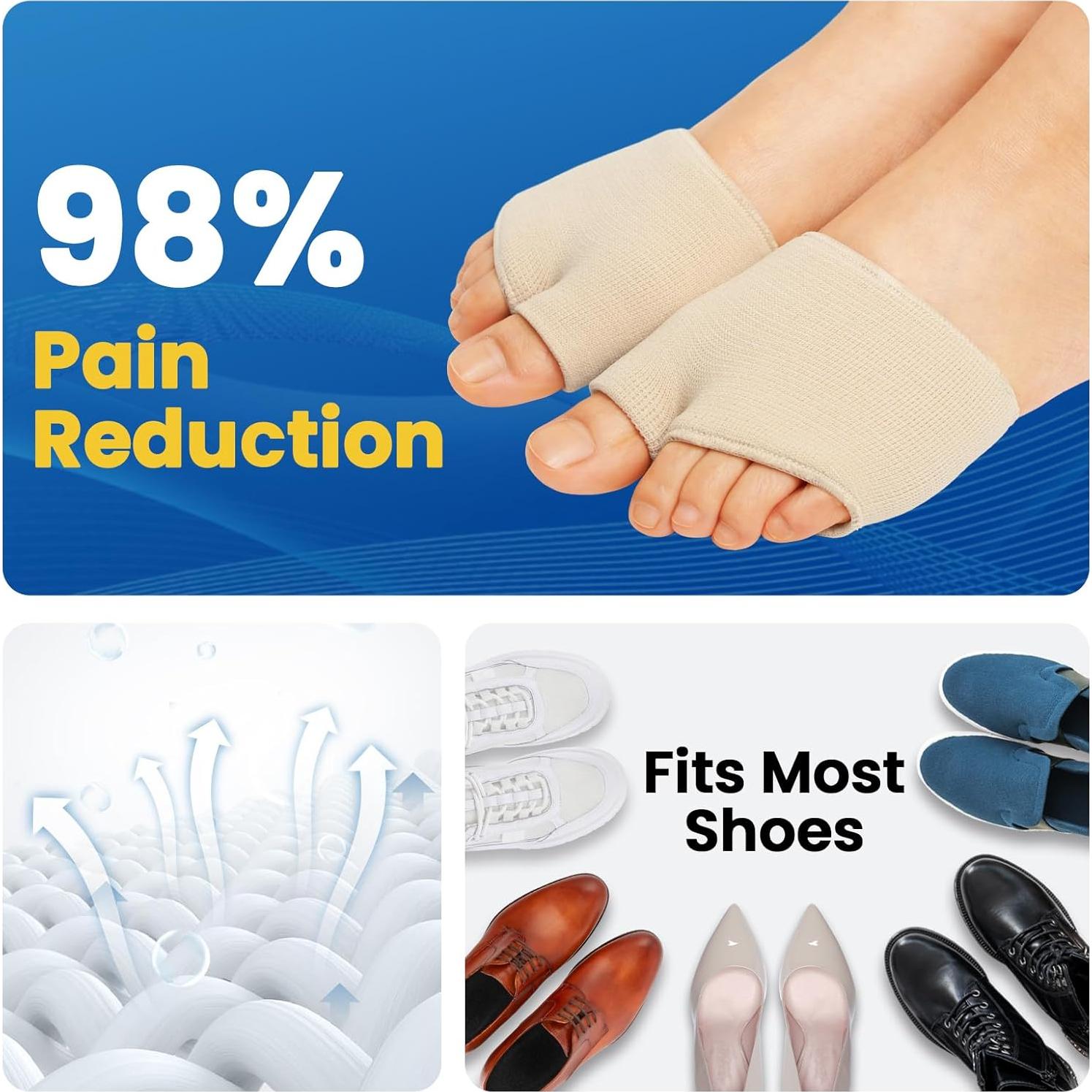 Metatarsal Pads Ball Foot Cushion - 2 Pairs Ball of Foot Cushion with Gel for Pain Relief, Morton's Neuroma & Metatarsalgia, Metatarsal Pads for Women & Men Standing, Running, Walking - L