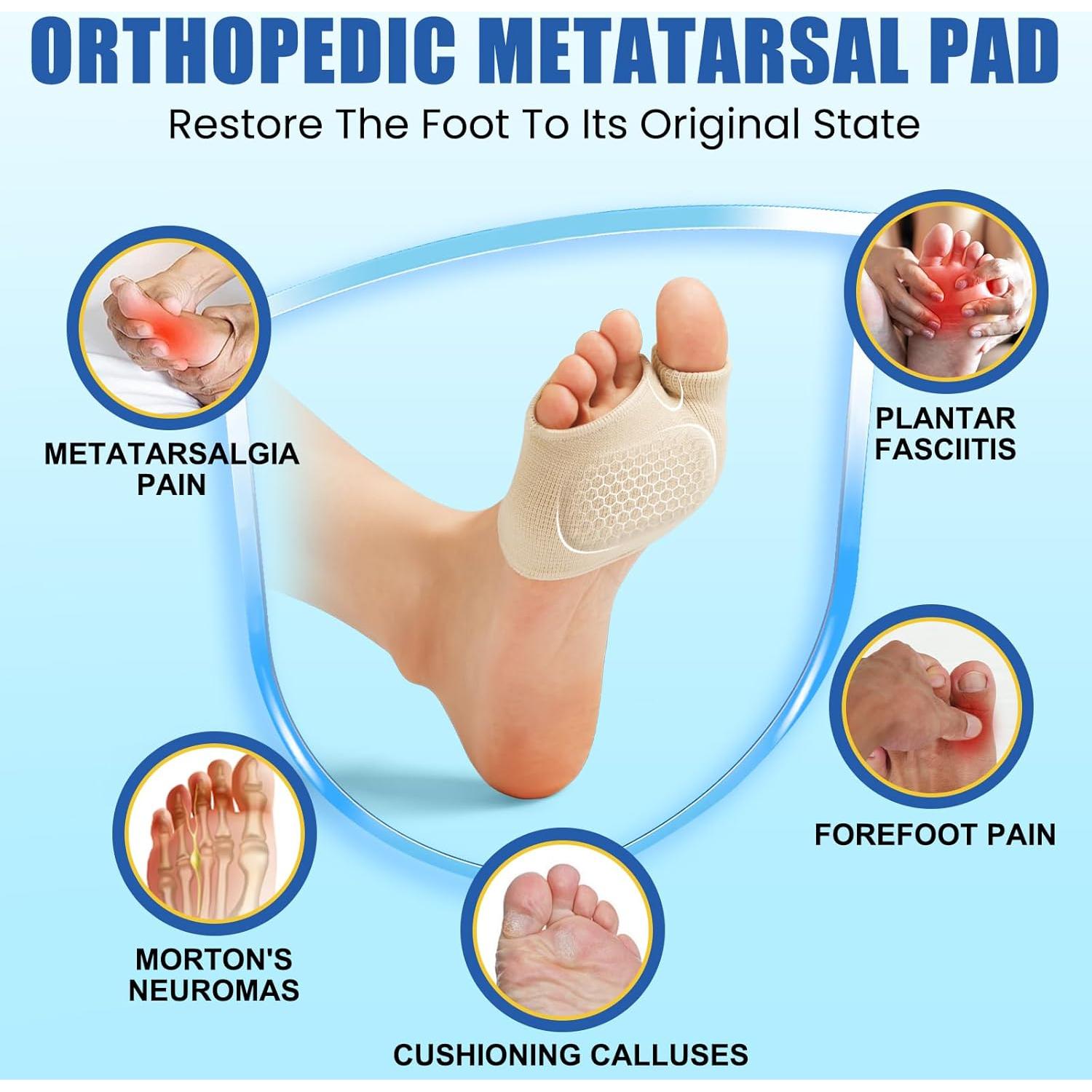Metatarsal Pads Ball Foot Cushion - 2 Pairs Ball of Foot Cushion with Gel for Pain Relief, Morton's Neuroma & Metatarsalgia, Metatarsal Pads for Women & Men Standing, Running, Walking - L
