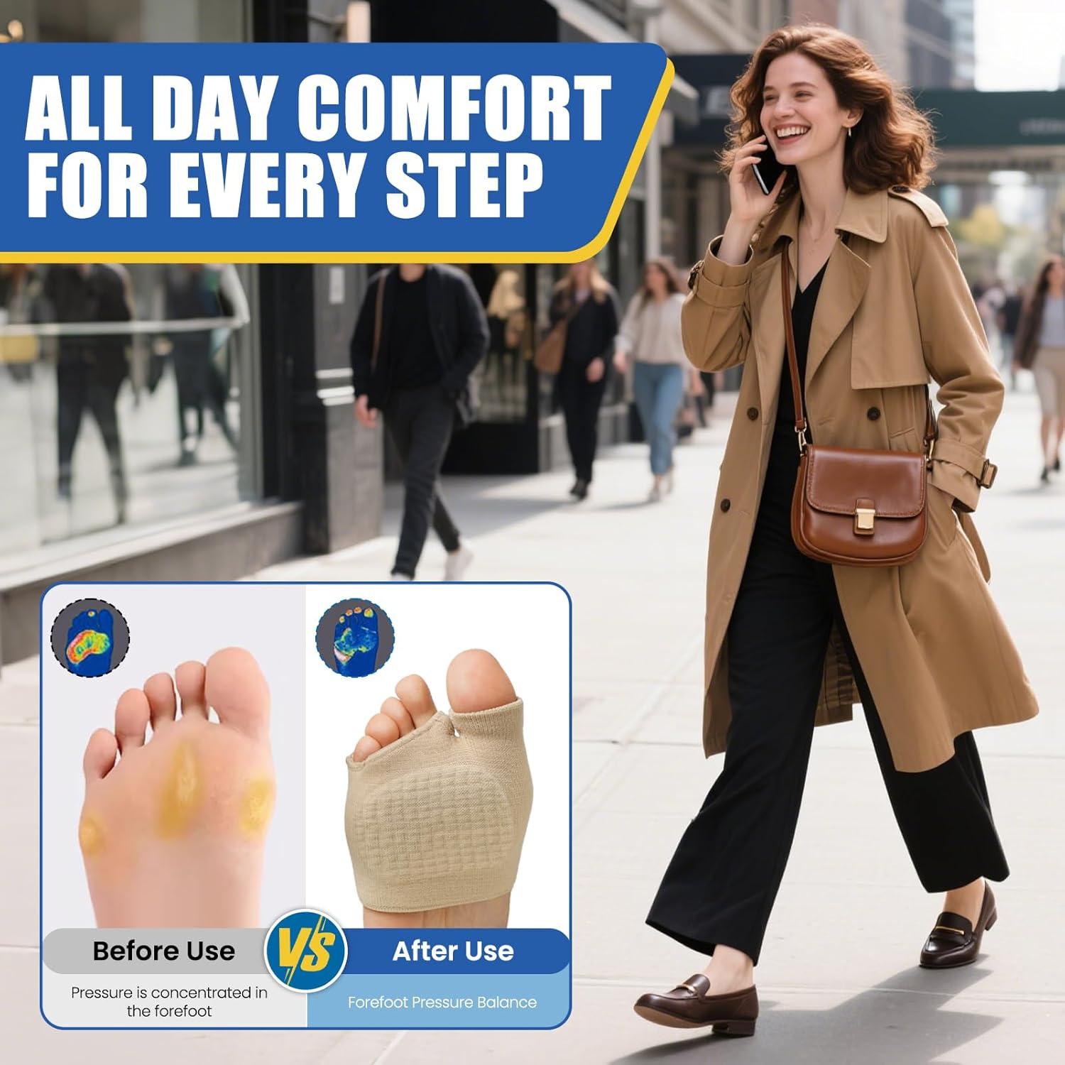 Metatarsal Pads Ball Foot Cushion - 2 Pairs Ball of Foot Cushion with Gel for Pain Relief, Morton's Neuroma & Metatarsalgia, Metatarsal Pads for Women & Men Standing, Running, Walking - L