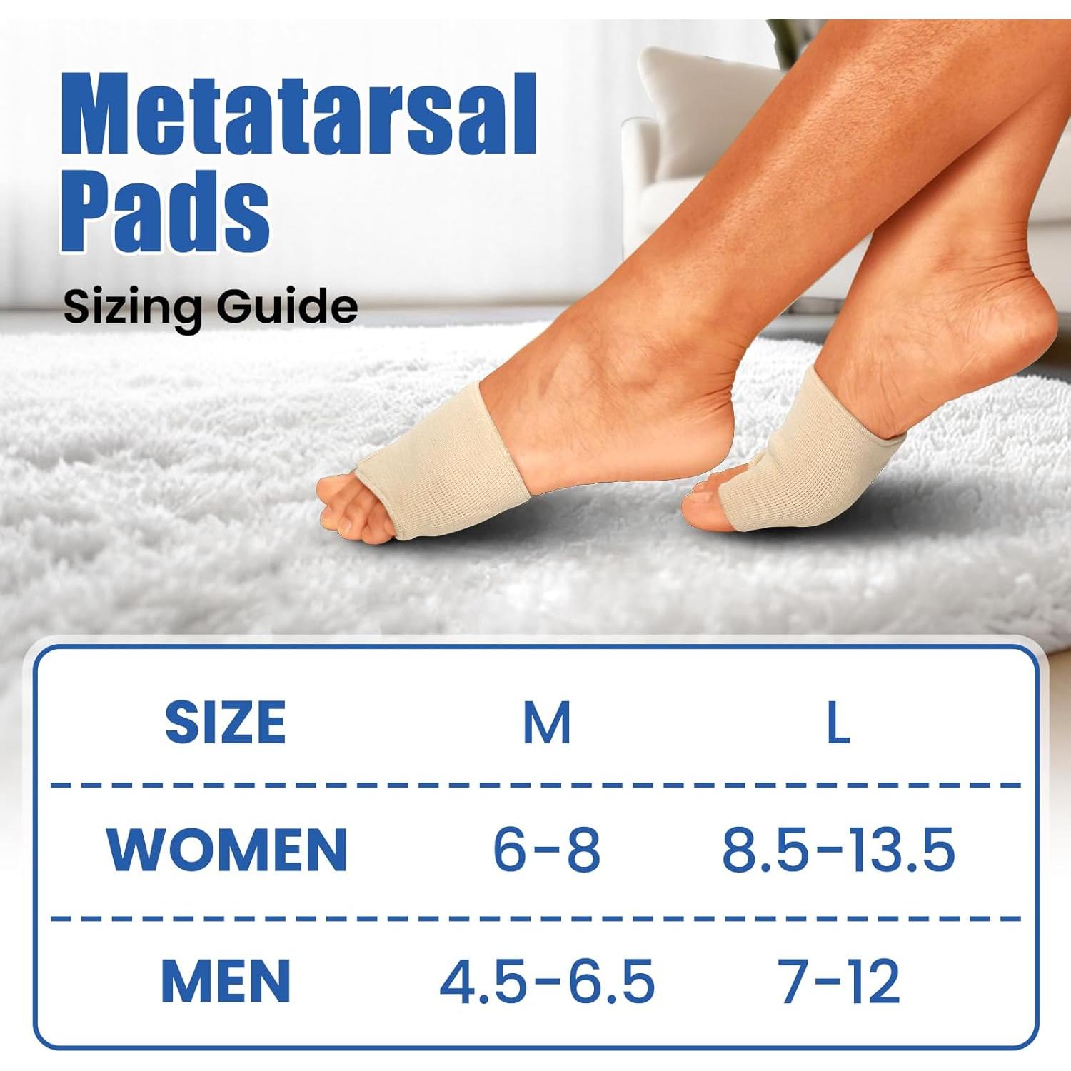 Metatarsal Pads Ball Foot Cushion - 2 Pairs Ball of Foot Cushion with Gel for Pain Relief, Morton's Neuroma & Metatarsalgia, Metatarsal Pads for Women & Men Standing, Running, Walking - L