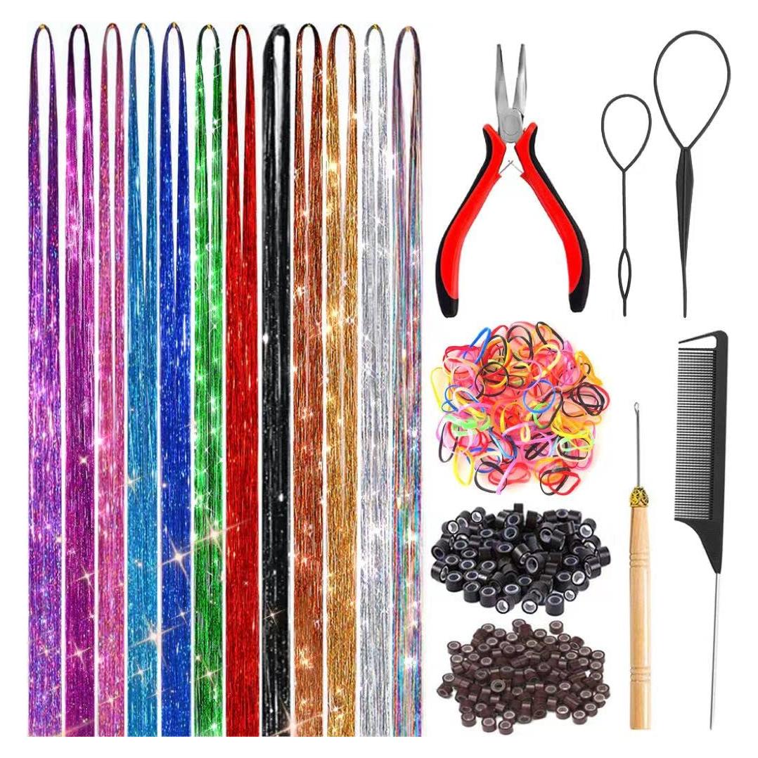 Kit de Tinsel para Cabello Ukithairtinsel 12 Colores 3200 Hebras