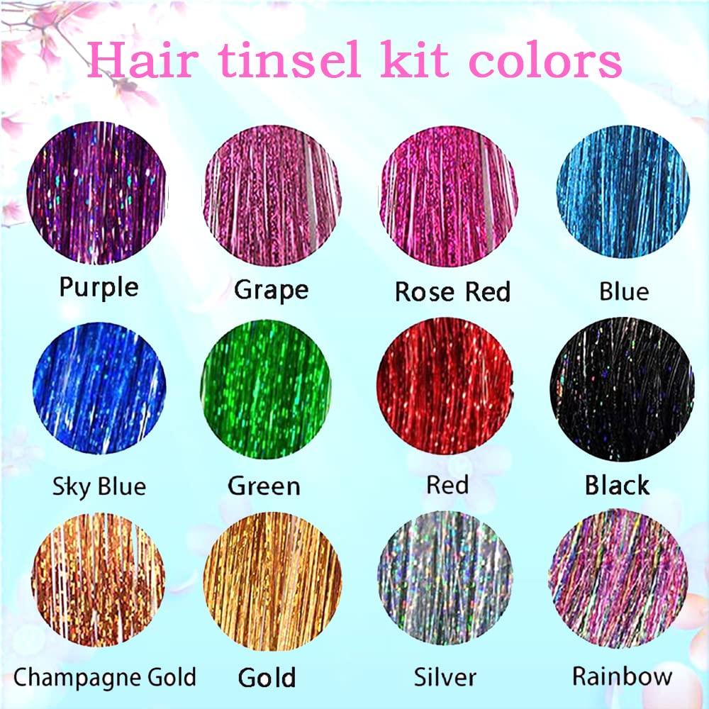 Kit de Tinsel para Cabello Ukithairtinsel 12 Colores 3200 Hebras