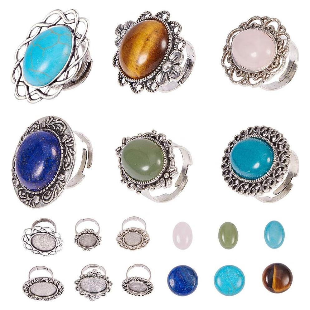 Kits de Anillos Ajustables SUNNYCLUE con Gemas 20mm - 6 Piezas