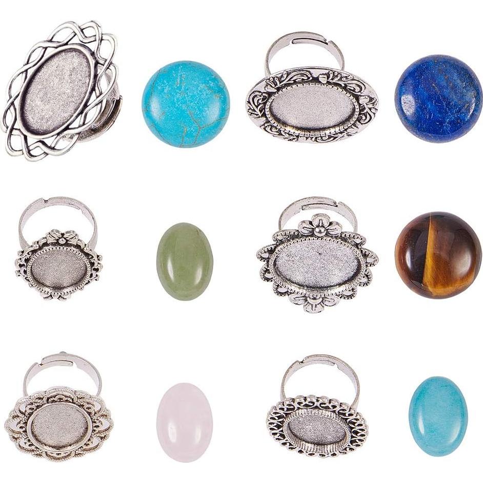 Kits de Anillos Ajustables SUNNYCLUE con Gemas 20mm - 6 Piezas