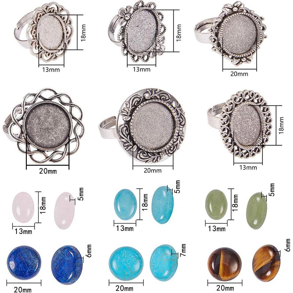 Kits de Anillos Ajustables SUNNYCLUE con Gemas 20mm - 6 Piezas