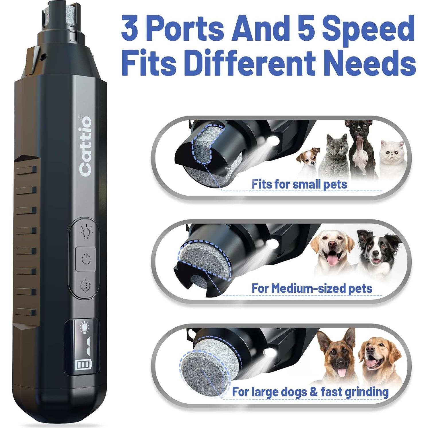 Cortador de Uñas Eléctrico Cattio para Perros y Gatos - Silencioso y Ergonómico