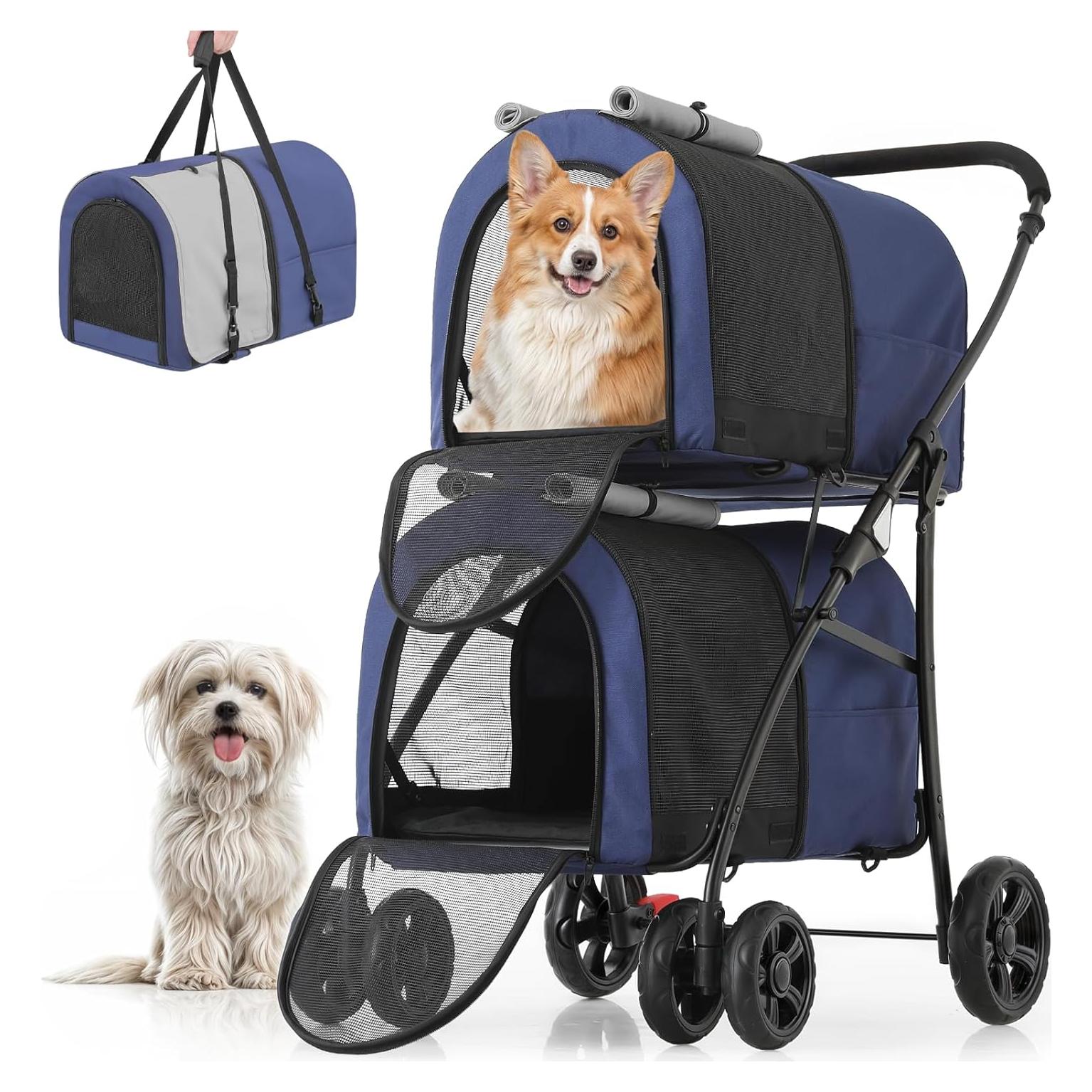 Carrito Doble para Mascotas MoNiBloom Plegable 2 Asientos 15.88 kg