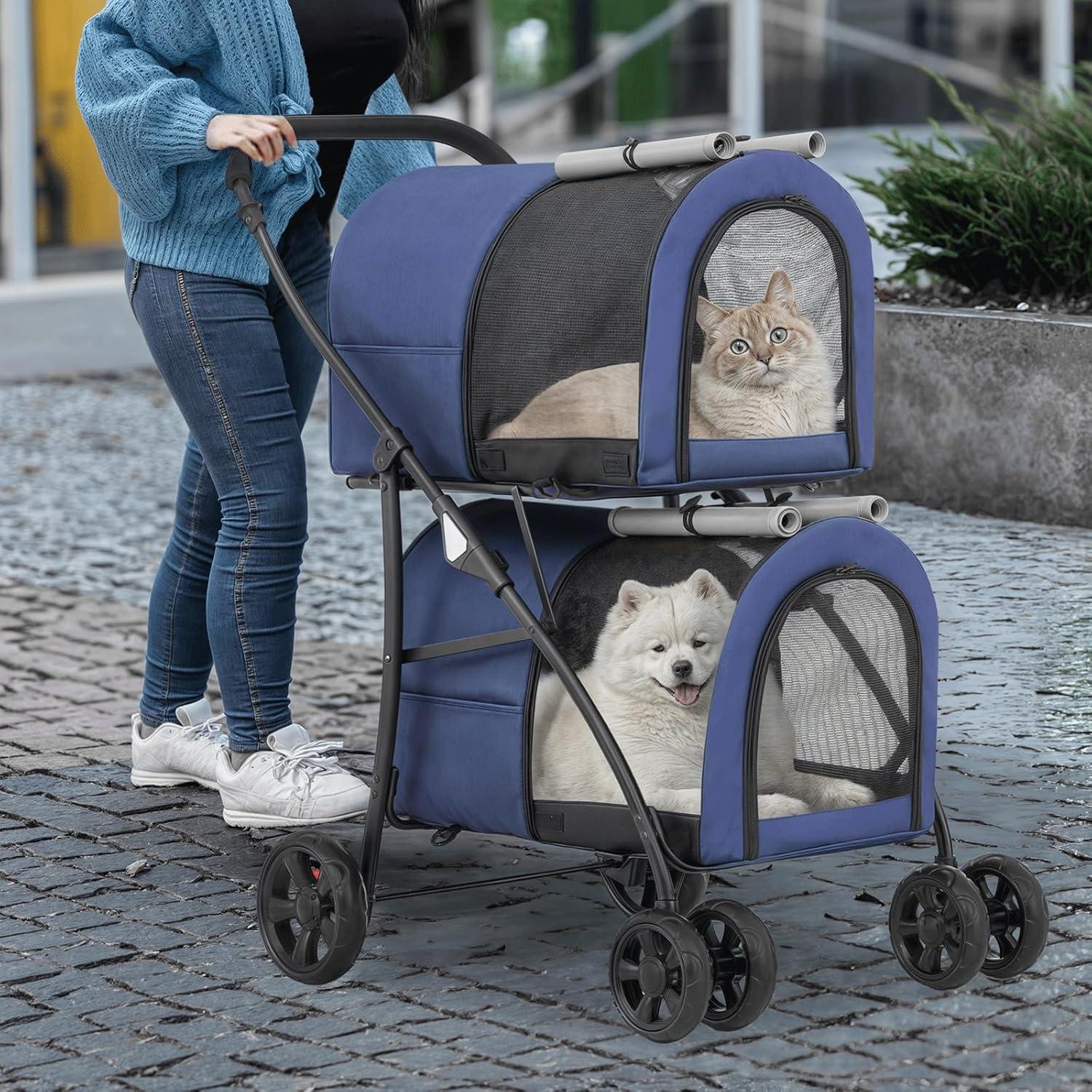 Carrito Doble para Mascotas MoNiBloom Plegable 2 Asientos 15.88 kg