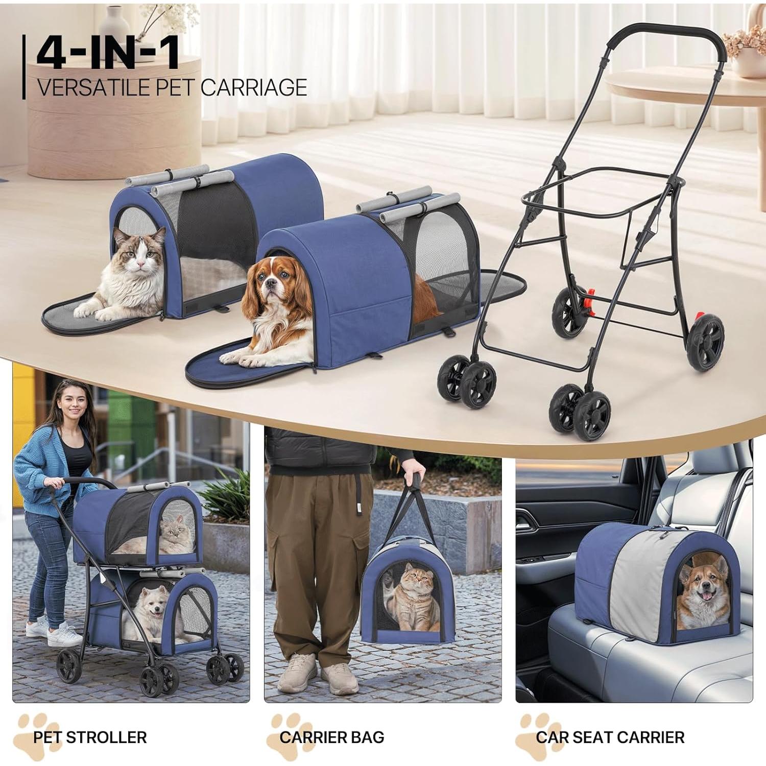 Carrito Doble para Mascotas MoNiBloom Plegable 2 Asientos 15.88 kg