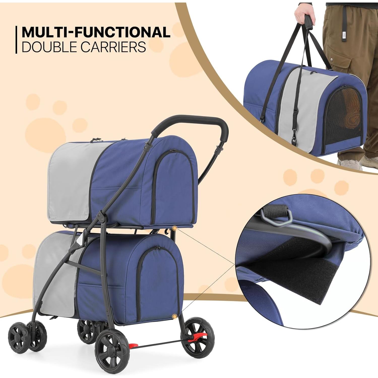 Carrito Doble para Mascotas MoNiBloom Plegable 2 Asientos 15.88 kg