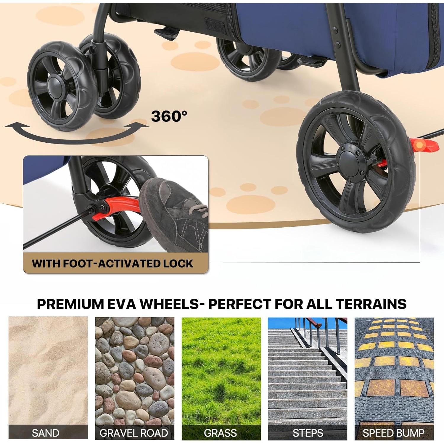 Carrito Doble para Mascotas MoNiBloom Plegable 2 Asientos 15.88 kg