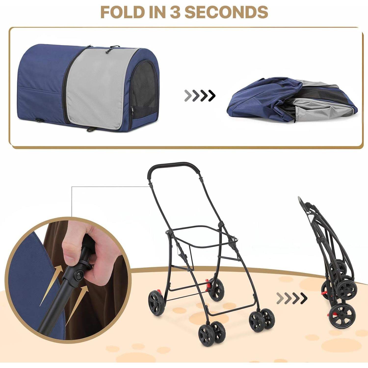 Carrito Doble para Mascotas MoNiBloom Plegable 2 Asientos 15.88 kg