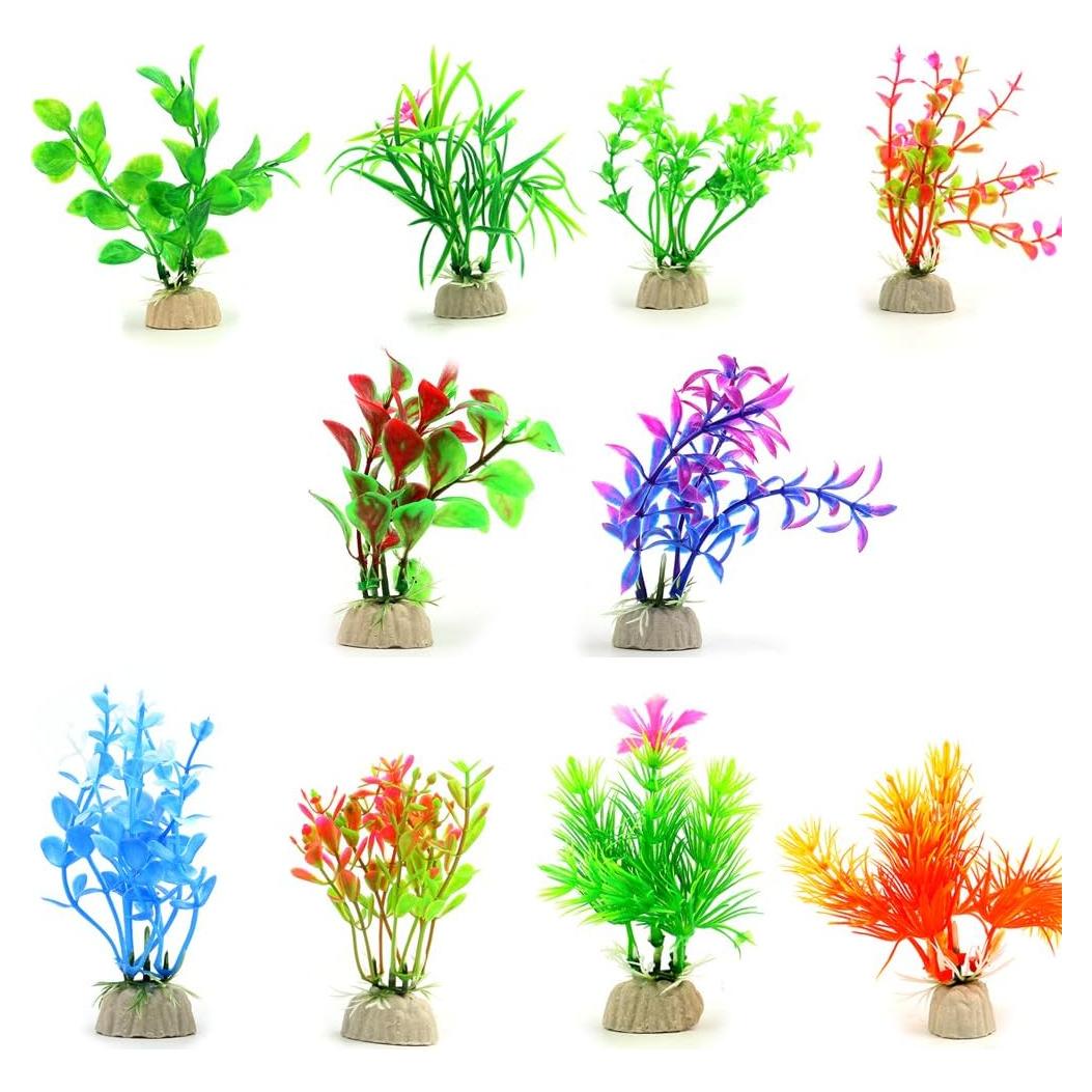 Paquete de 10 Plantas Artificiales COMSUN para Acuario 10-11 cm