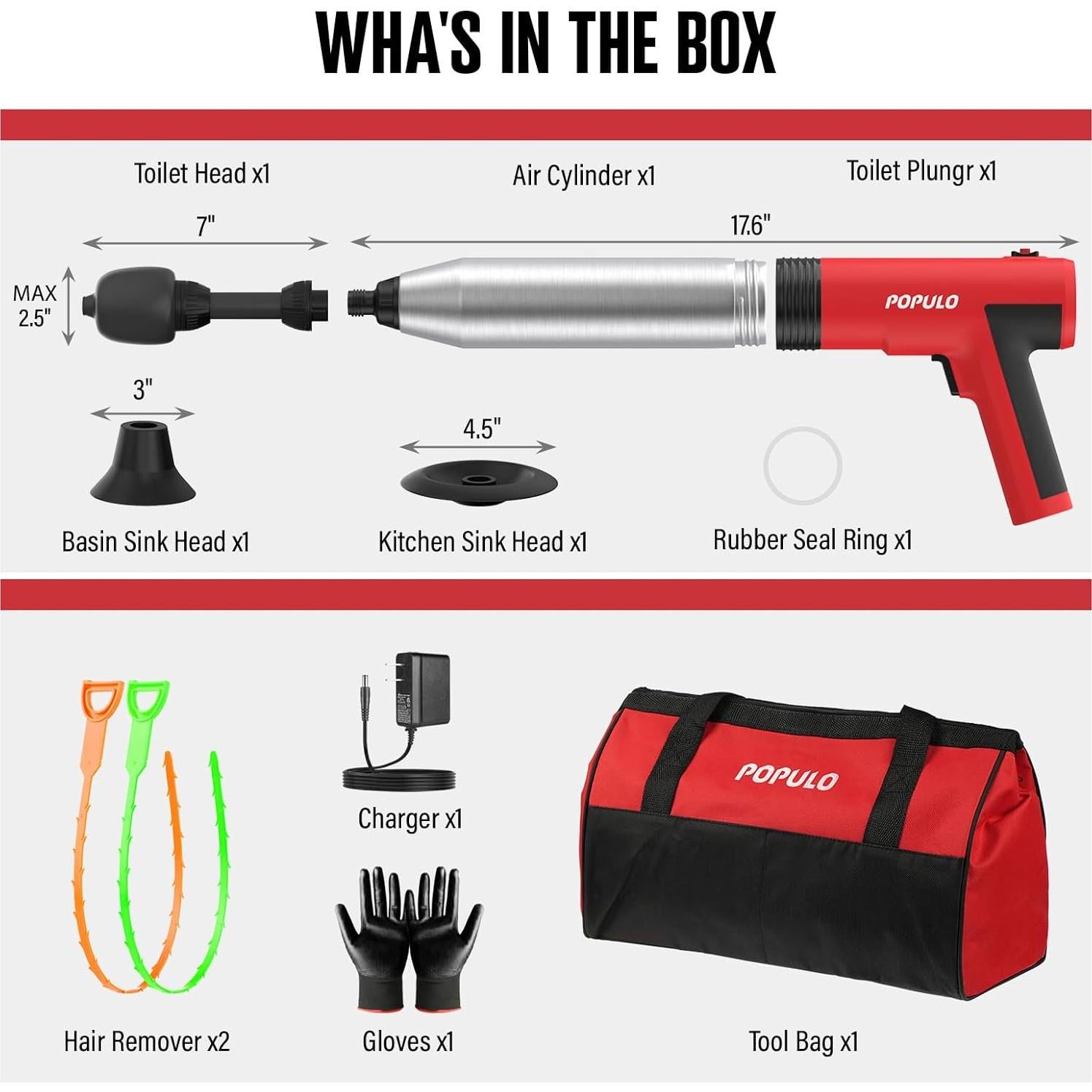 Desatascador Eléctrico POPULO de Alta Presión para Inodoro