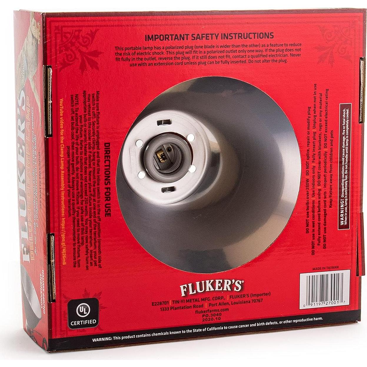 Lámpara Fluker's Repta-Clamp 10" (25.4 cm) 250W para Reptiles