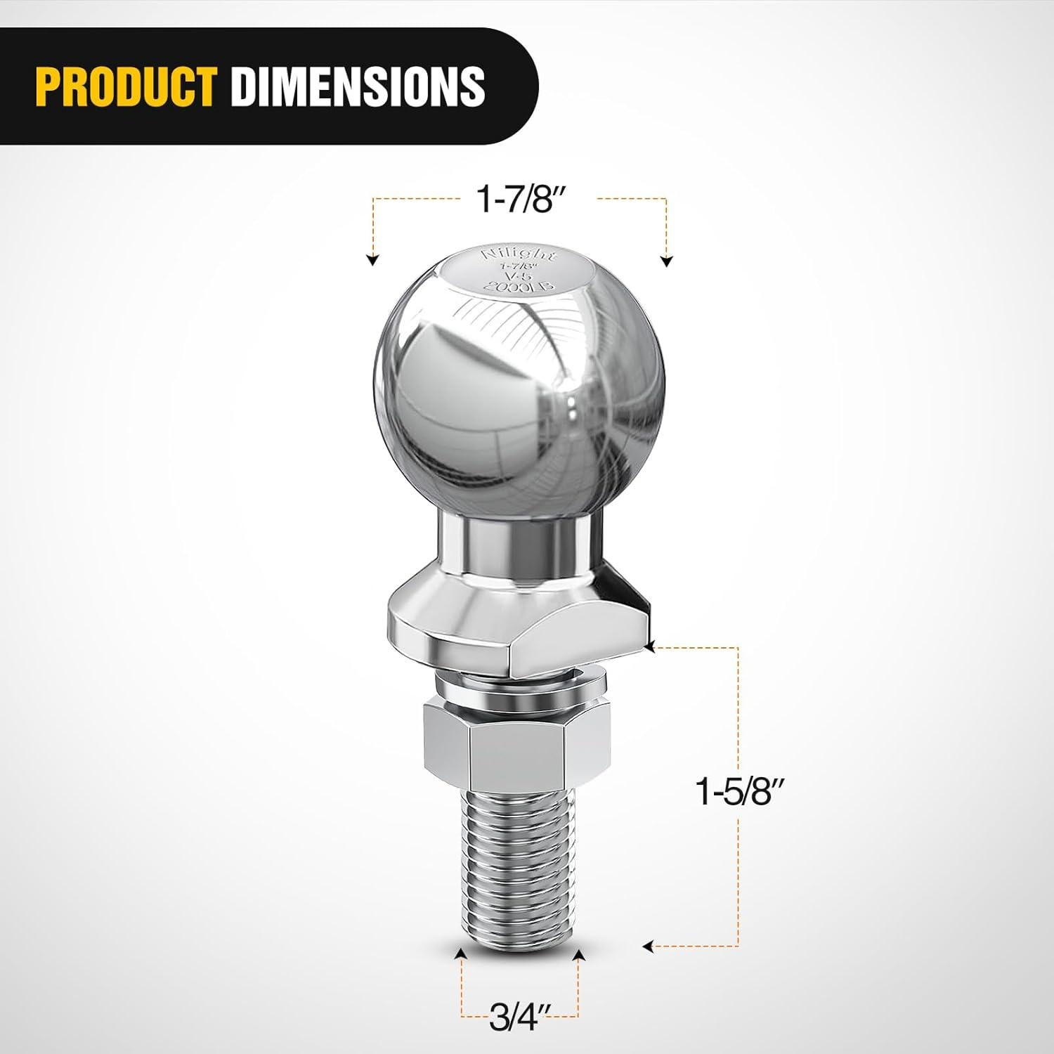 Bola de Enganche de Remolque Nilight 1-7/8" Cromo 907 kg