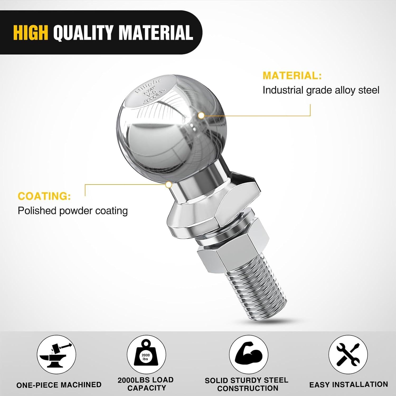 Bola de Enganche de Remolque Nilight 1-7/8" Cromo 907 kg