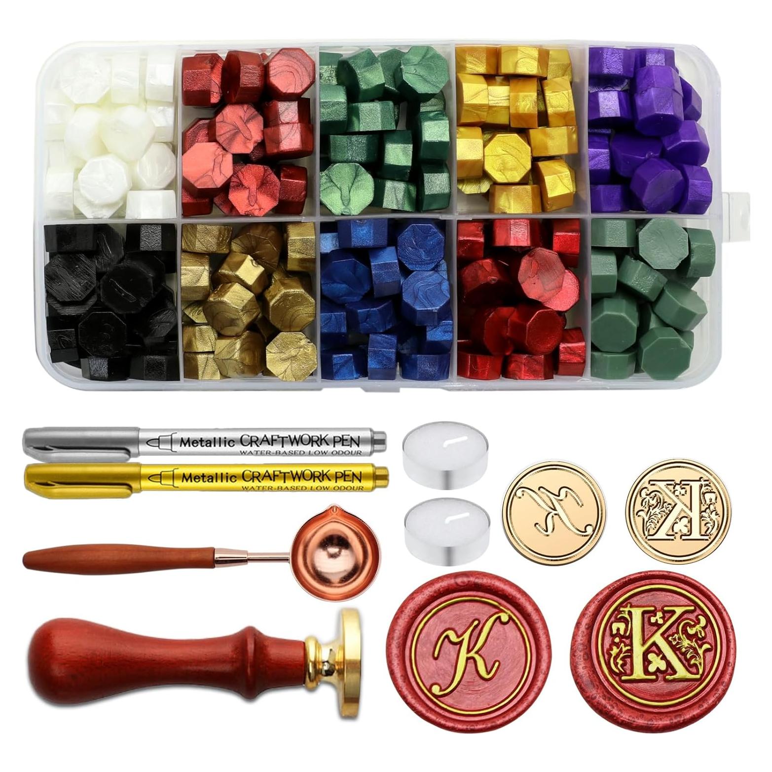 Kit de Sello de Cera Andotopee Inicial K con 200 Perlas