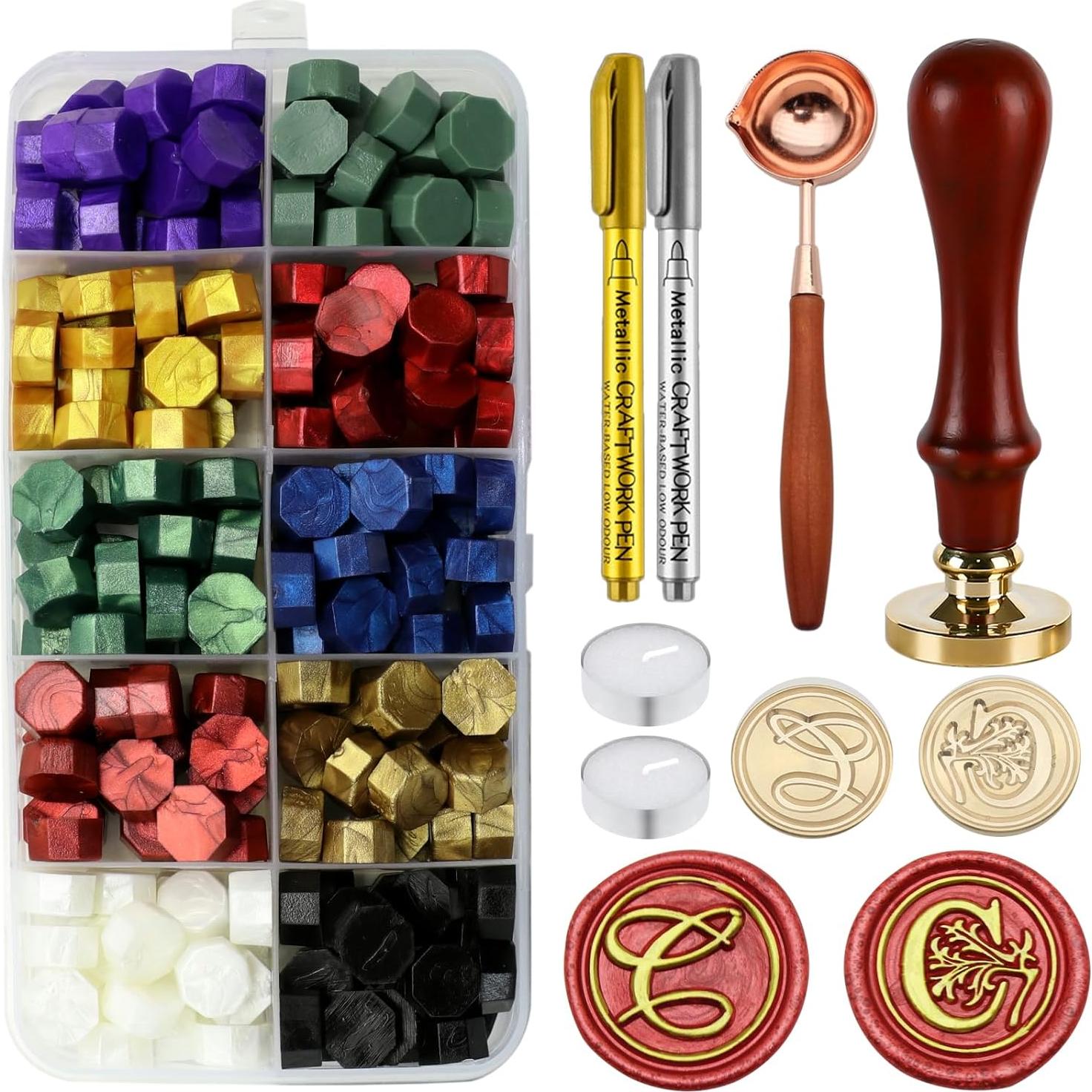 Kit de Sello de Cera Andotopee Letra C con 200 Perlas