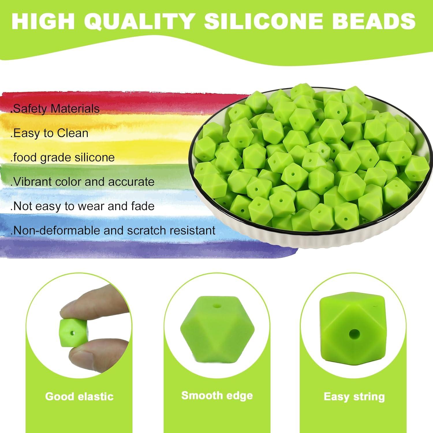 90 Perlas de Silicona Hexagonales Aoughthee 14mm Verde Manzana