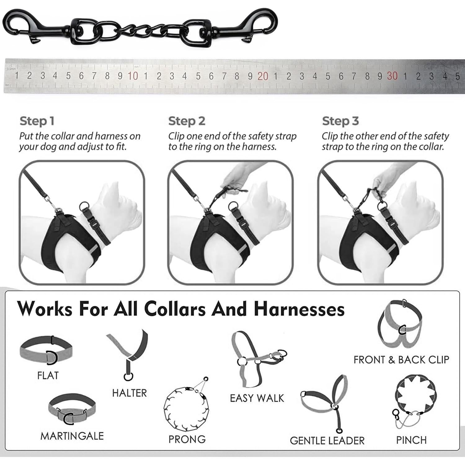 Clip de Seguridad para Collar de Perro DEYACE 20cm y 25cm Negro