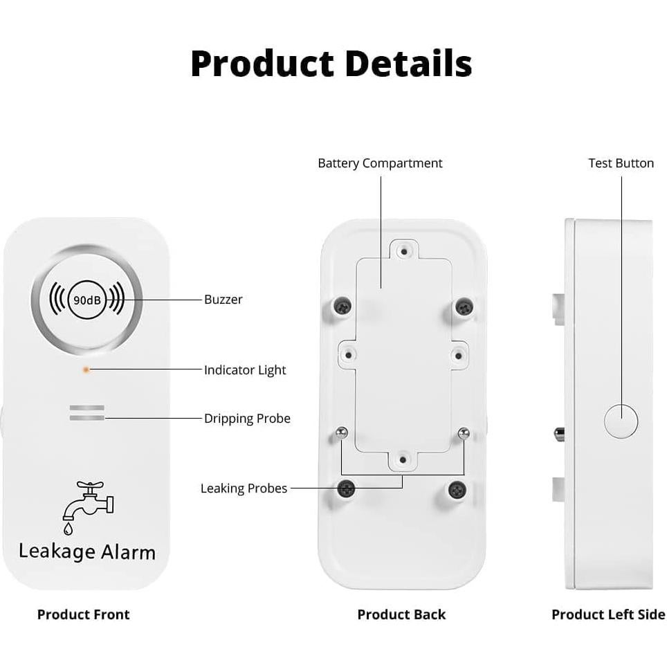 Detector de Agua TOWODE con Alarma 90dB y Sensores Duales
