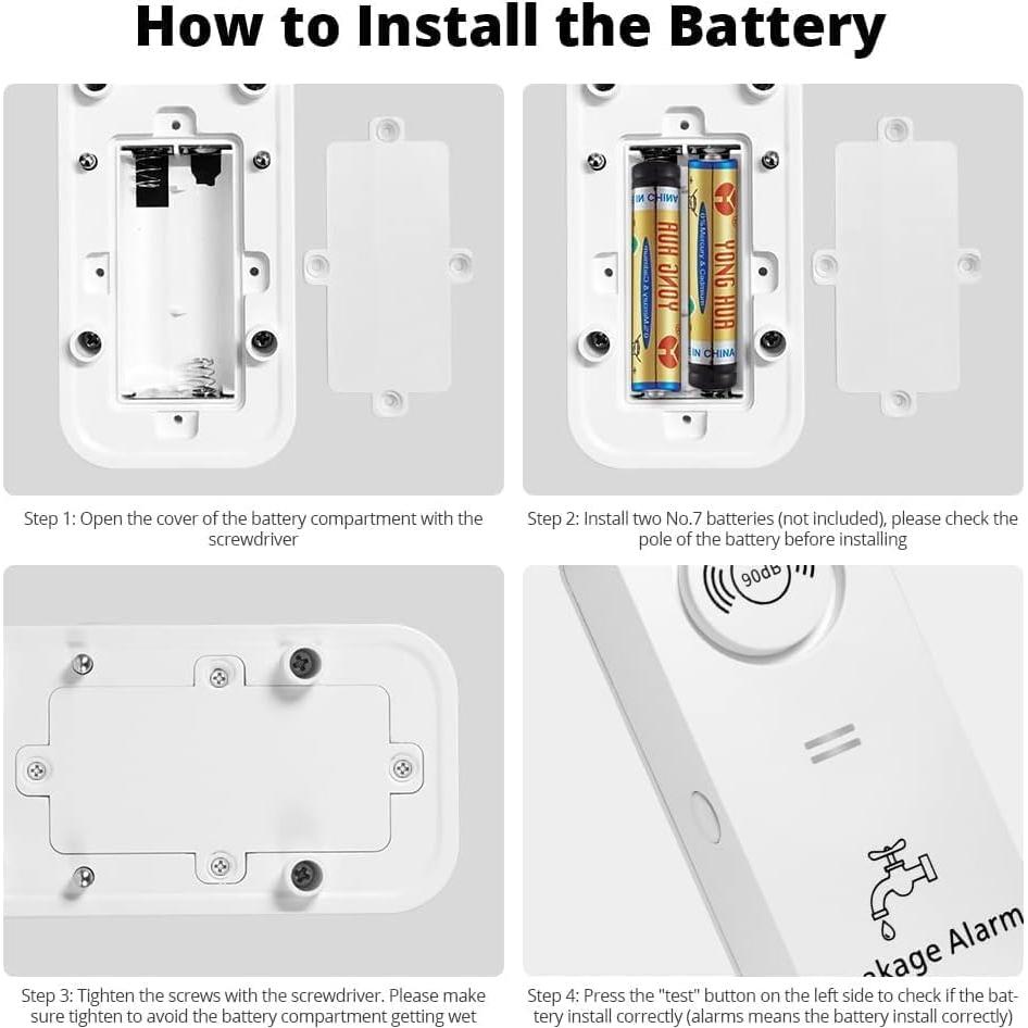 Detector de Agua TOWODE con Alarma 90dB y Sensores Duales