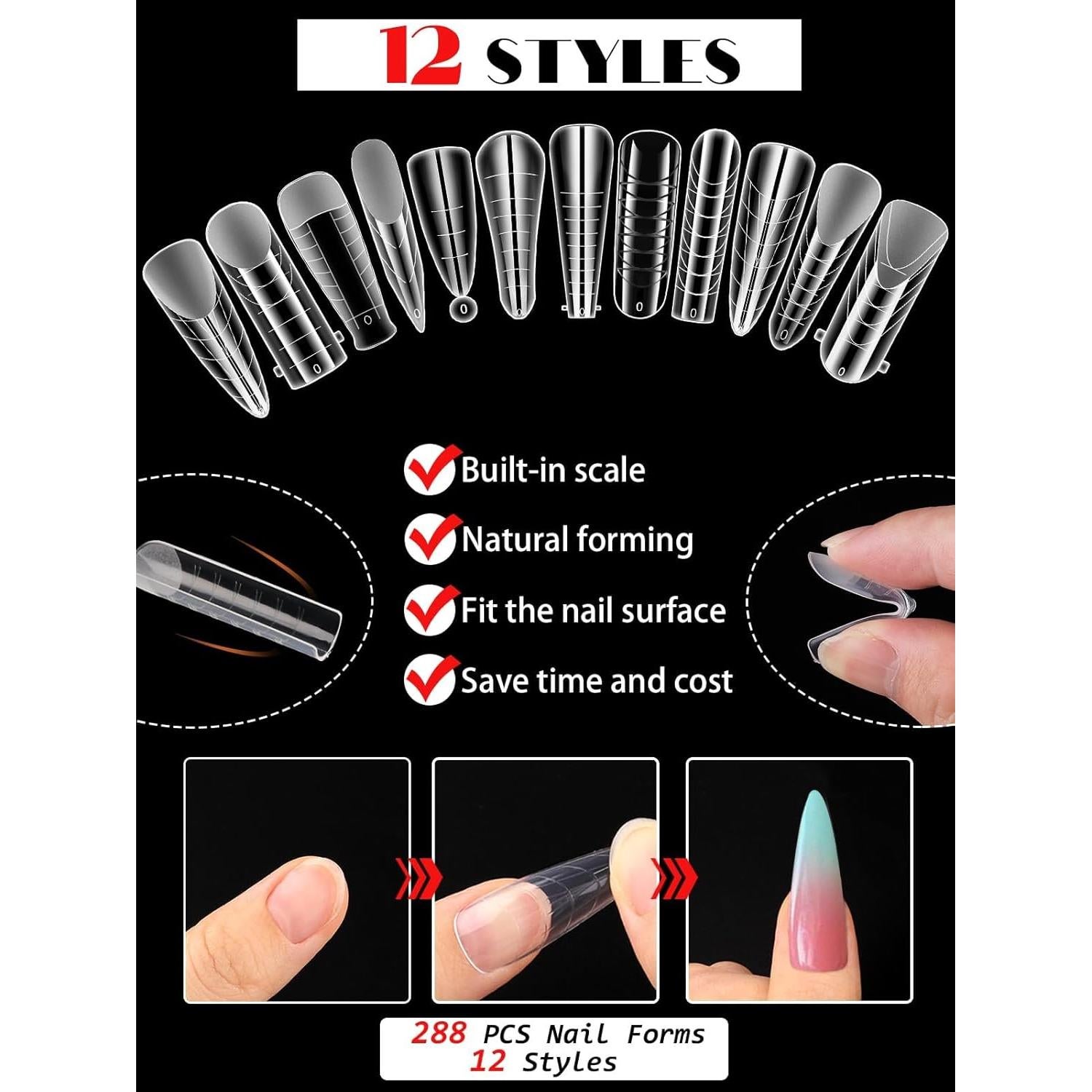 Kit de Formas Duales de Uñas EBANKU 288PCS - 12 Estilos