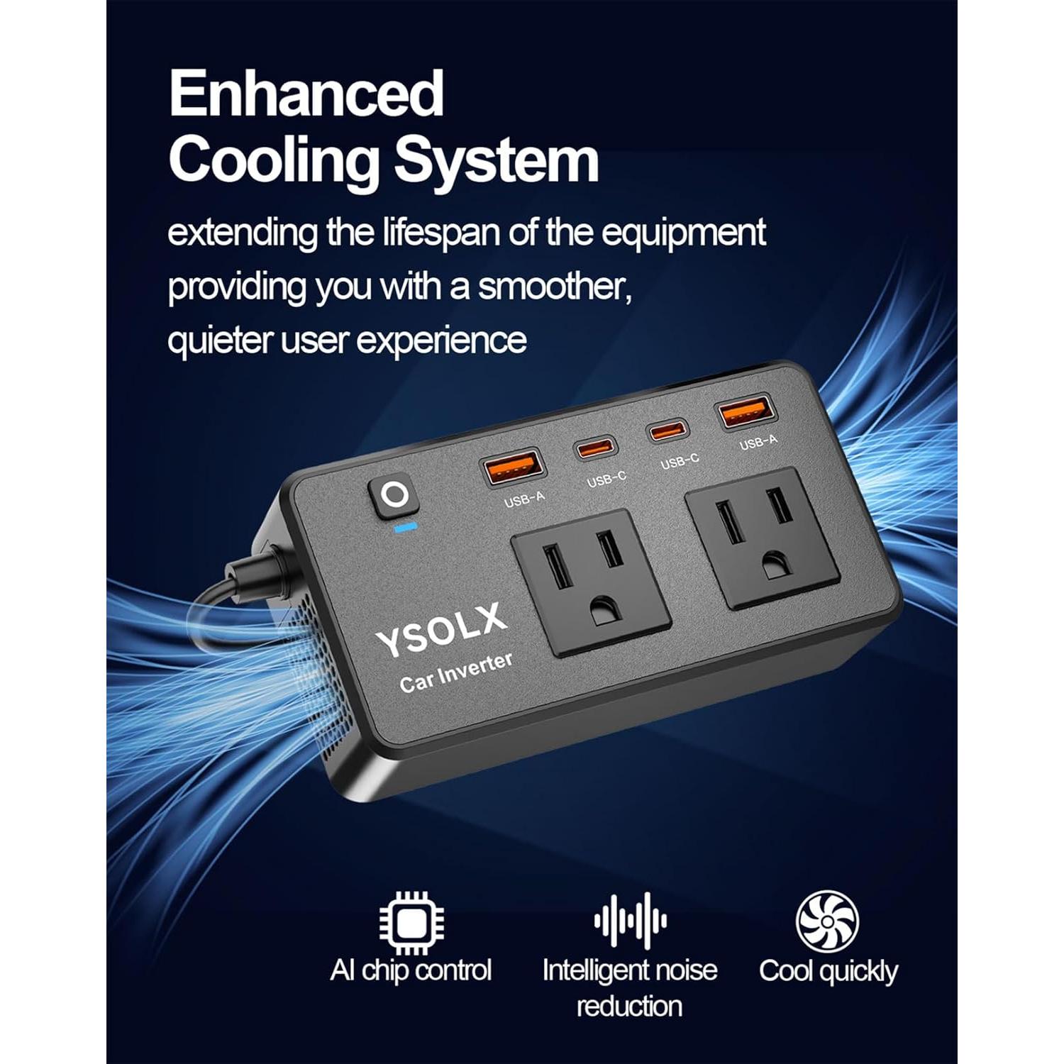 Inversor de Potencia 300W YSOLX DC 12V a 110V AC con USB