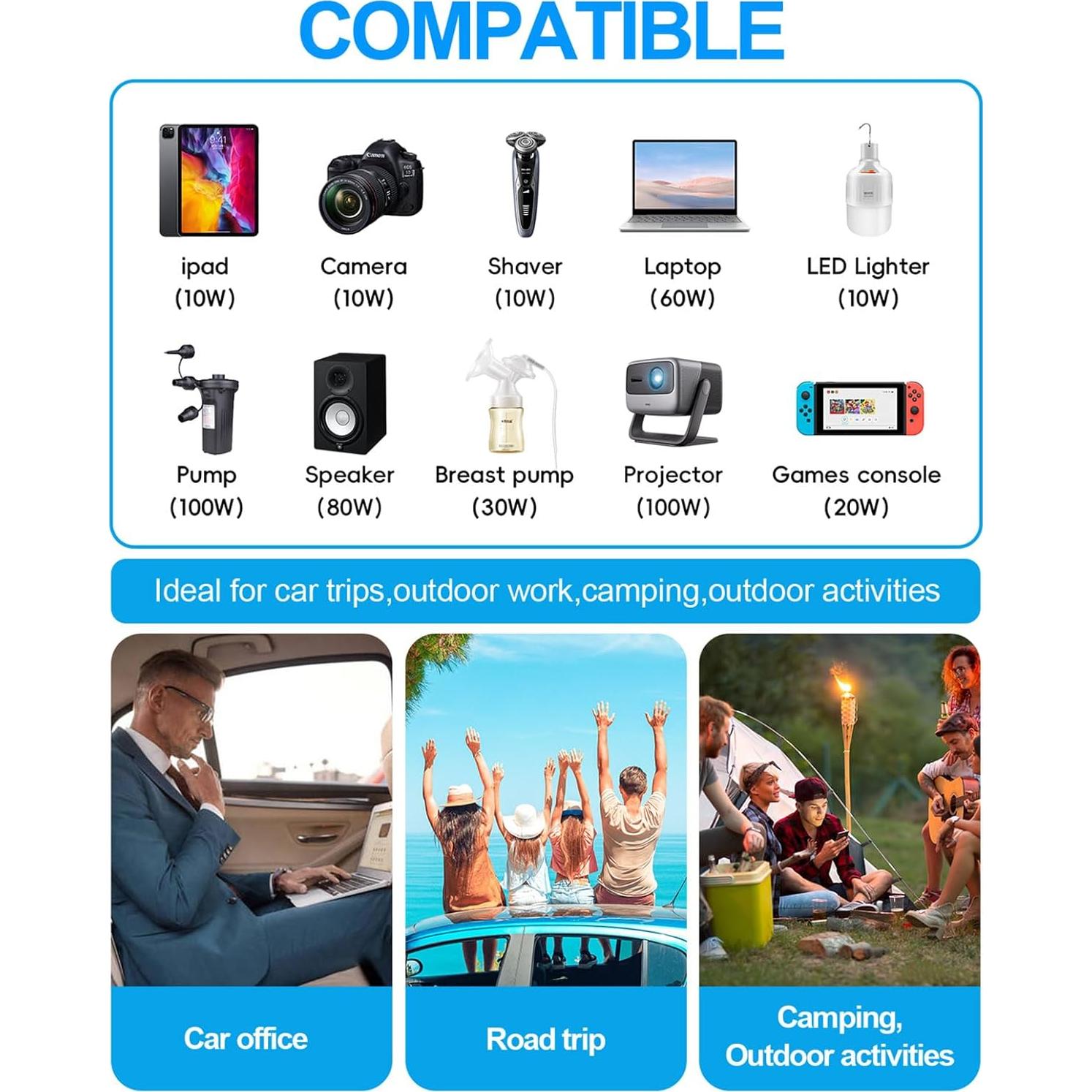 Inversor de Potencia 300W YSOLX DC 12V a 110V AC con USB