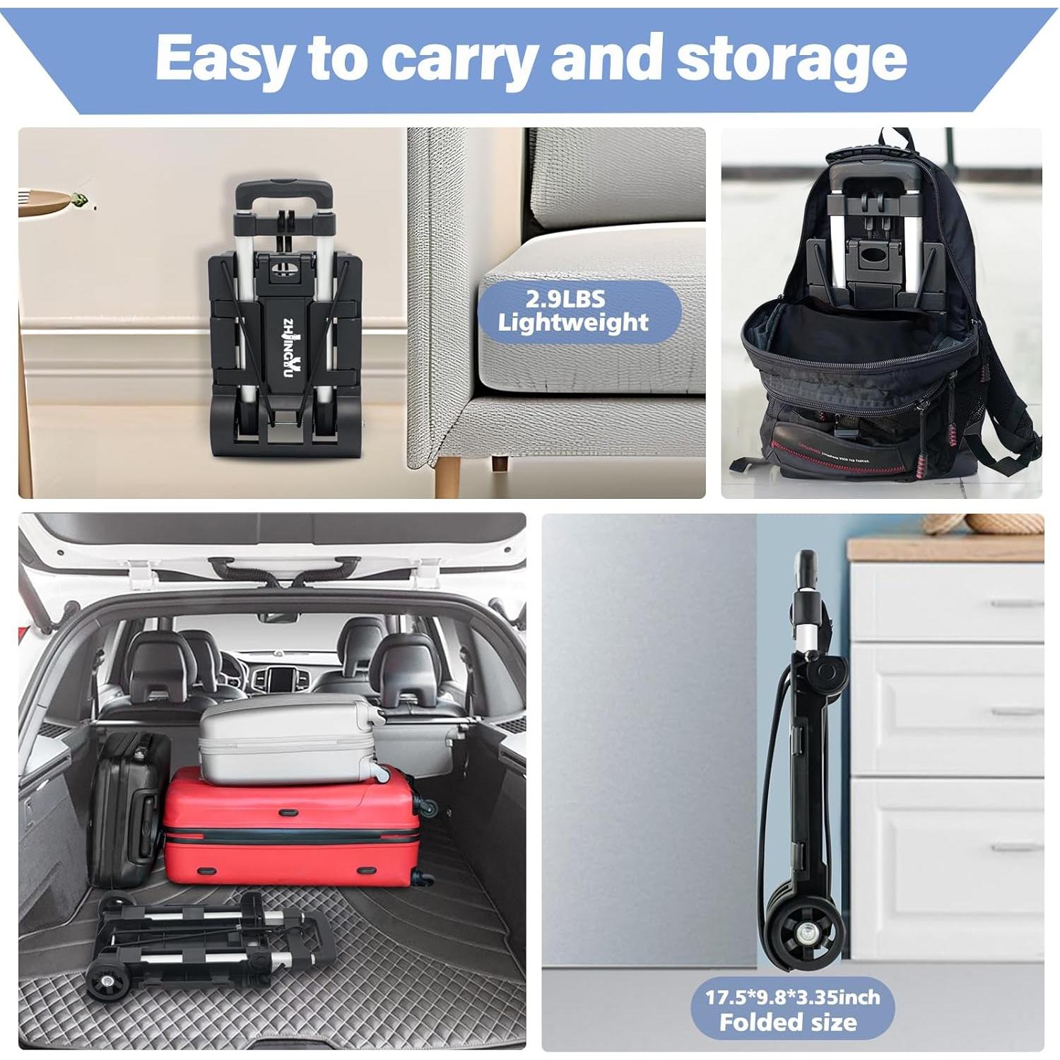 Carro de Mano Plegable ZHJINGYU 2 Ruedas 31.75 kg Aluminio