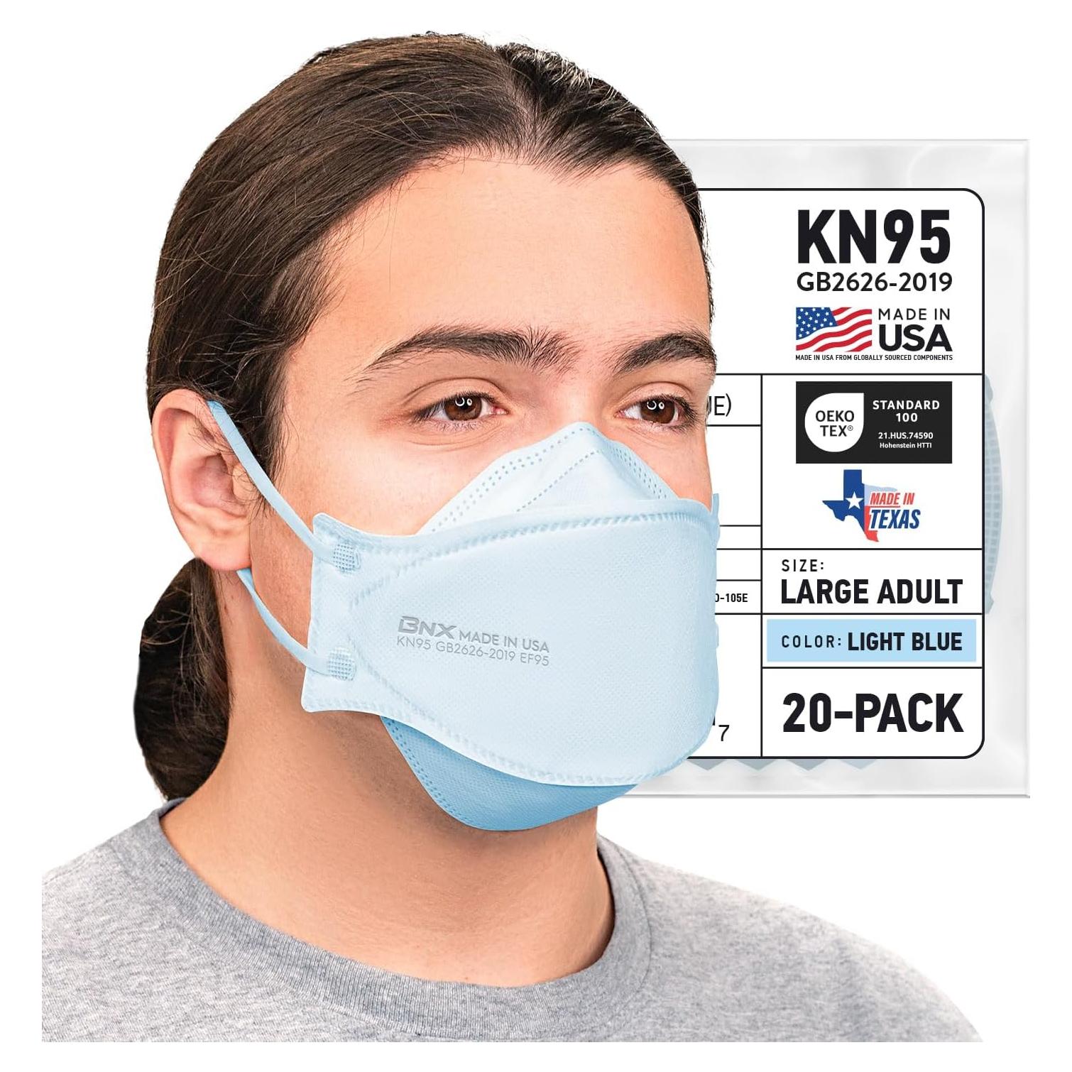 Paquete de 20 Mascarillas KN95 BNX Plegables Hechas en EE. UU.