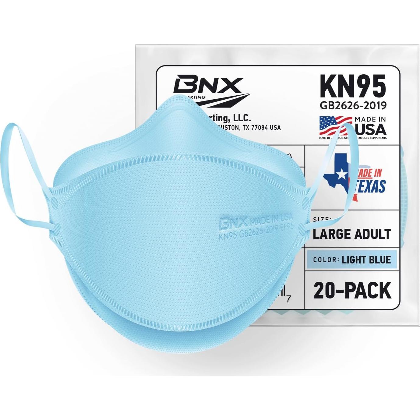 Paquete de 20 Mascarillas KN95 BNX Plegables Hechas en EE. UU.