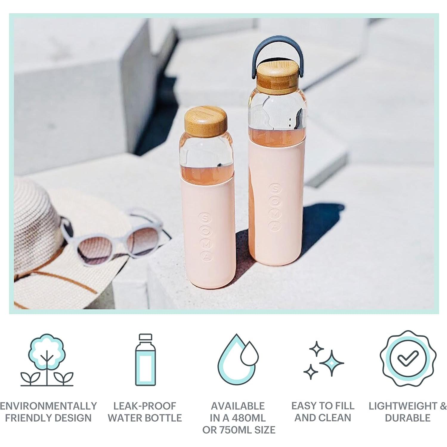 Botella de Agua de Vidrio Soma 500 ml con Funda Silicona Rubor