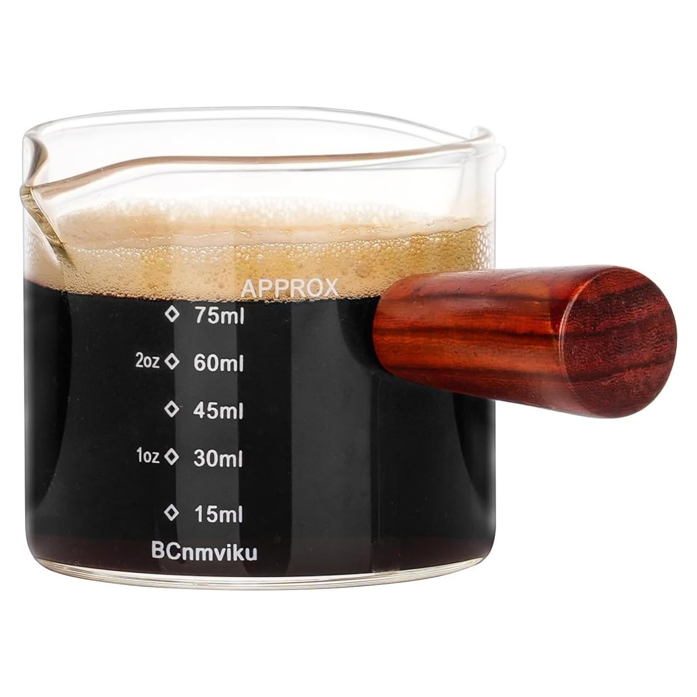 Jarra Medidora de Vidrio BCnmviku 75ml con Asa de Madera
