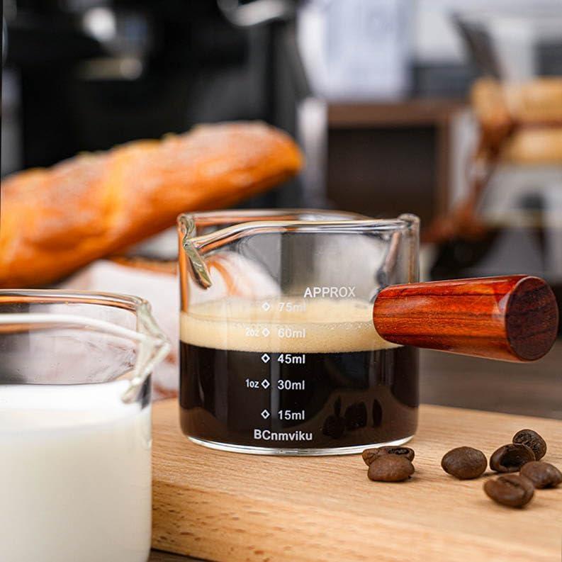 Jarra Medidora de Vidrio BCnmviku 75ml con Asa de Madera