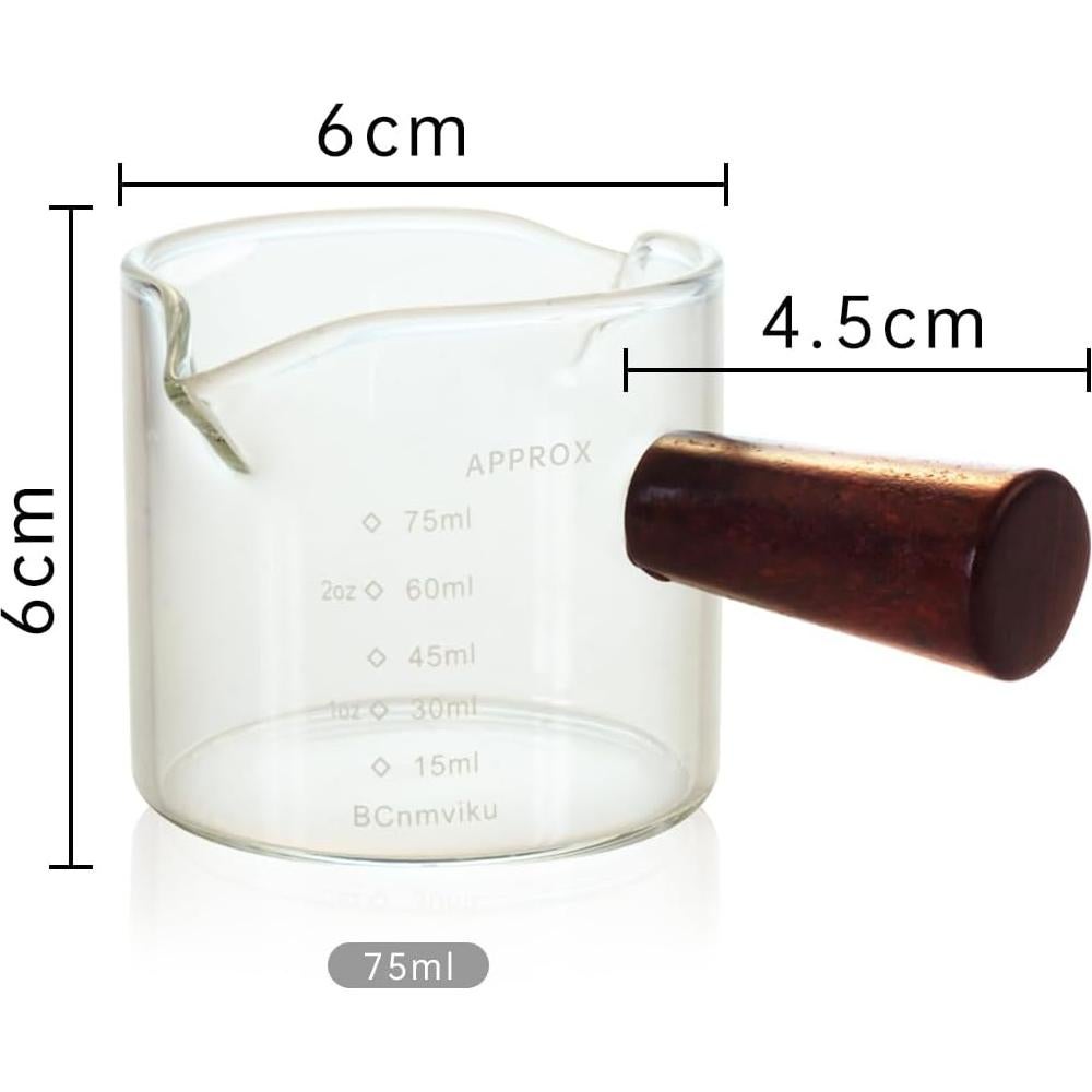 Jarra Medidora de Vidrio BCnmviku 75ml con Asa de Madera