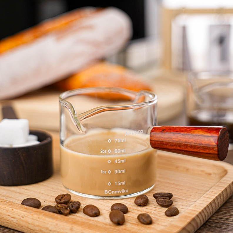 Jarra Medidora de Vidrio BCnmviku 75ml con Asa de Madera
