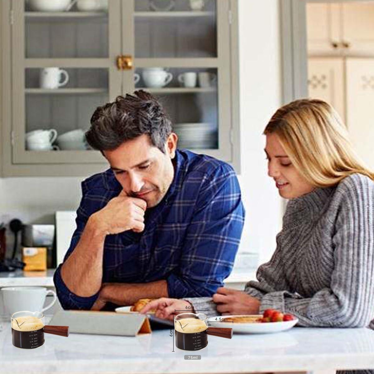 Jarra Medidora de Vidrio BCnmviku 75ml con Asa de Madera