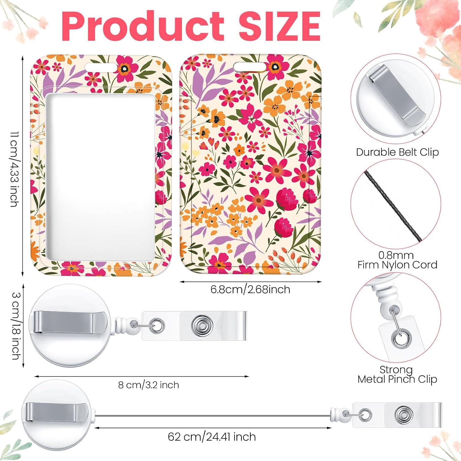 Set de 10 Portatarjetas Retráctiles Geyoga con Clip Floral