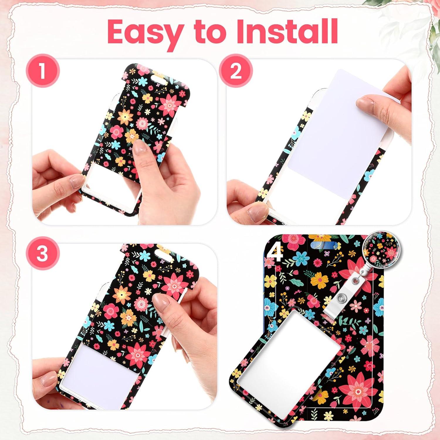 Set de 10 Portatarjetas Retráctiles Geyoga con Clip Floral