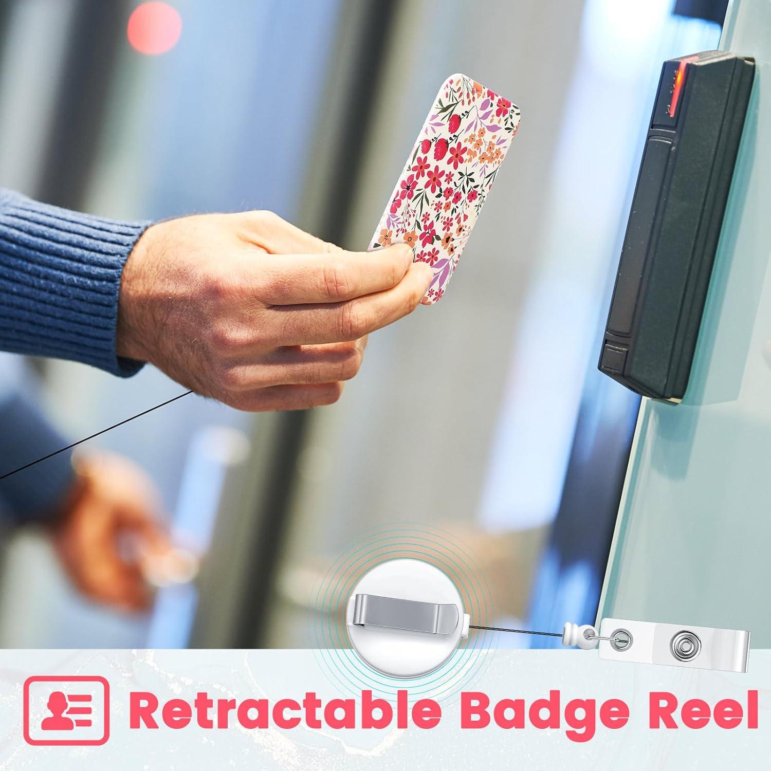 Set de 10 Portatarjetas Retráctiles Geyoga con Clip Floral