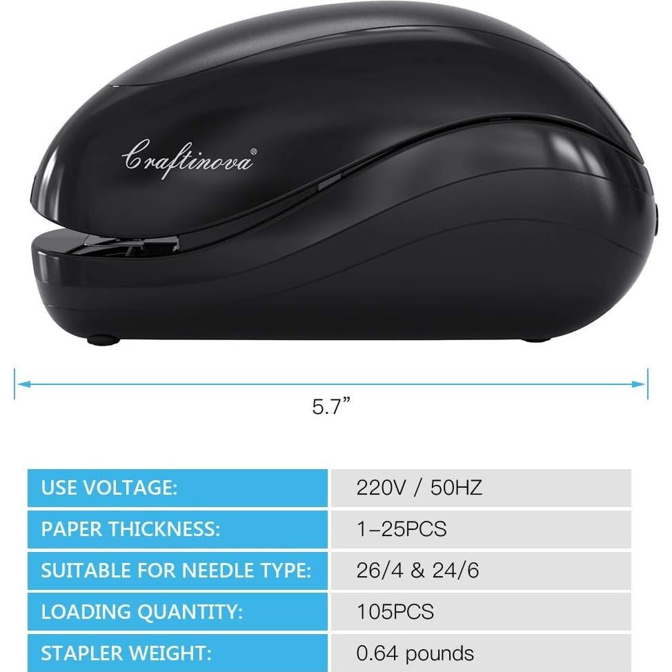 Grapadora Eléctrica Craftinova Negra 25 Hojas 2000 Grapas