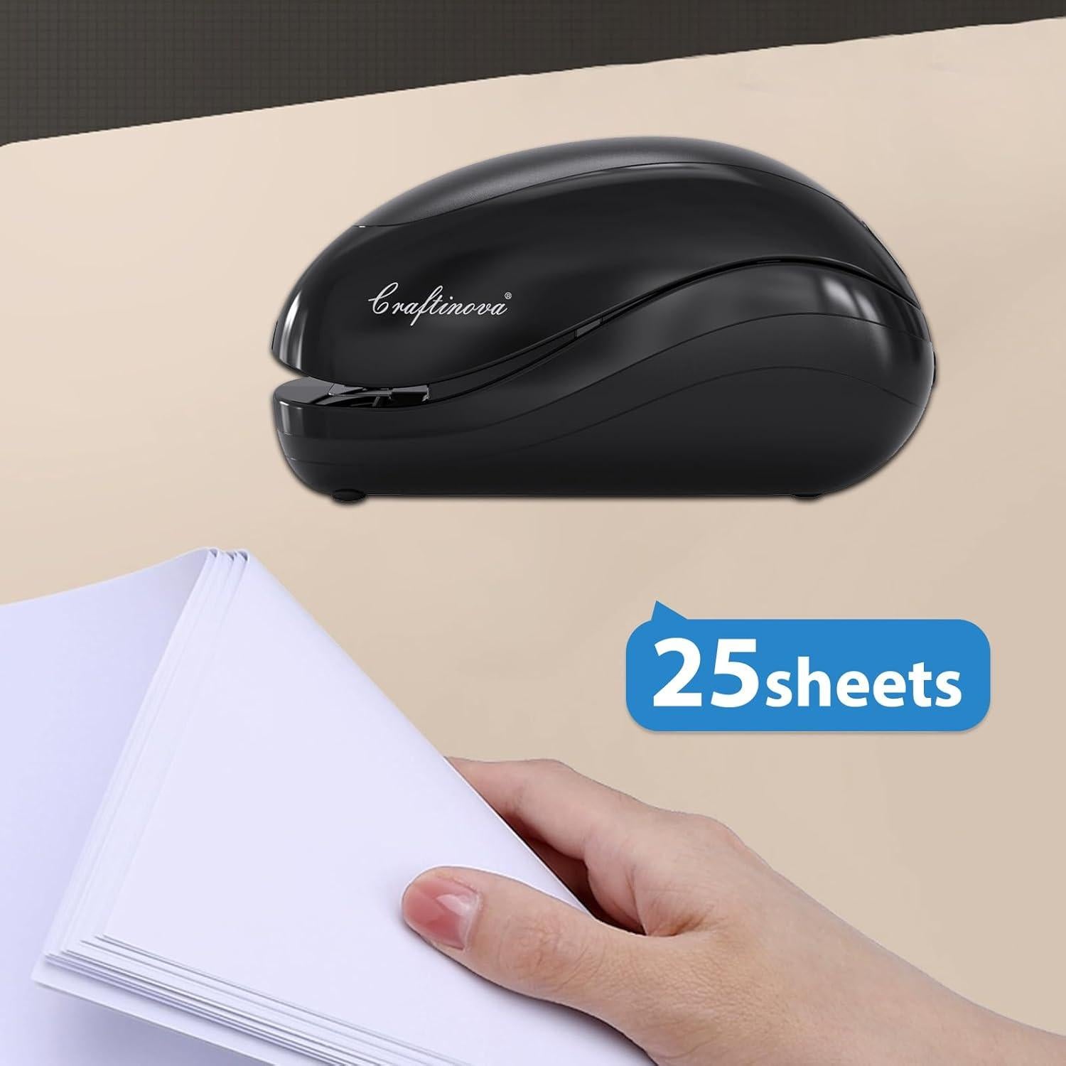 Grapadora Eléctrica Craftinova Negra 25 Hojas 2000 Grapas